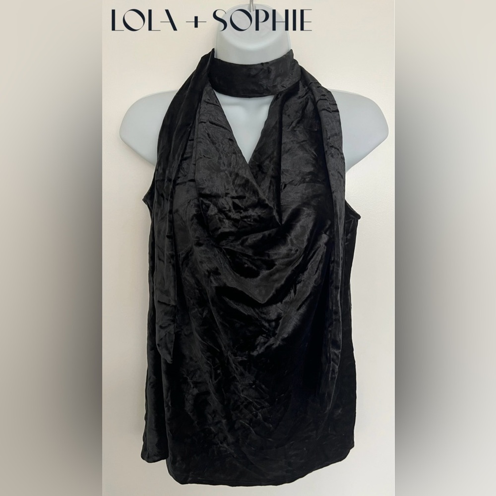 Lola & Sophie Black Velvet Tank Top with Tie | Size: Small